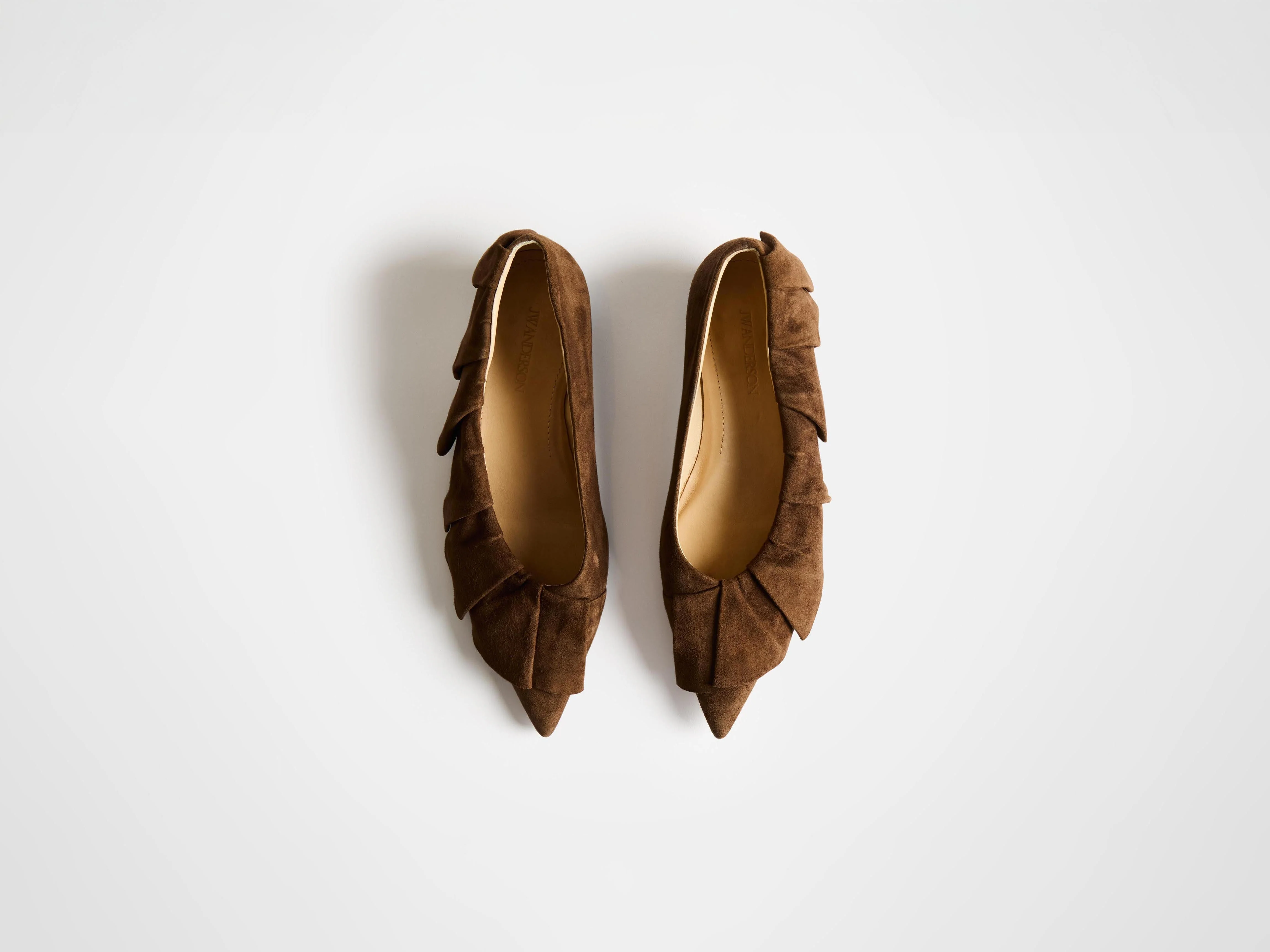 WOMENS RUFFLE BALLERINA FLATS IN BROWN - Image 5