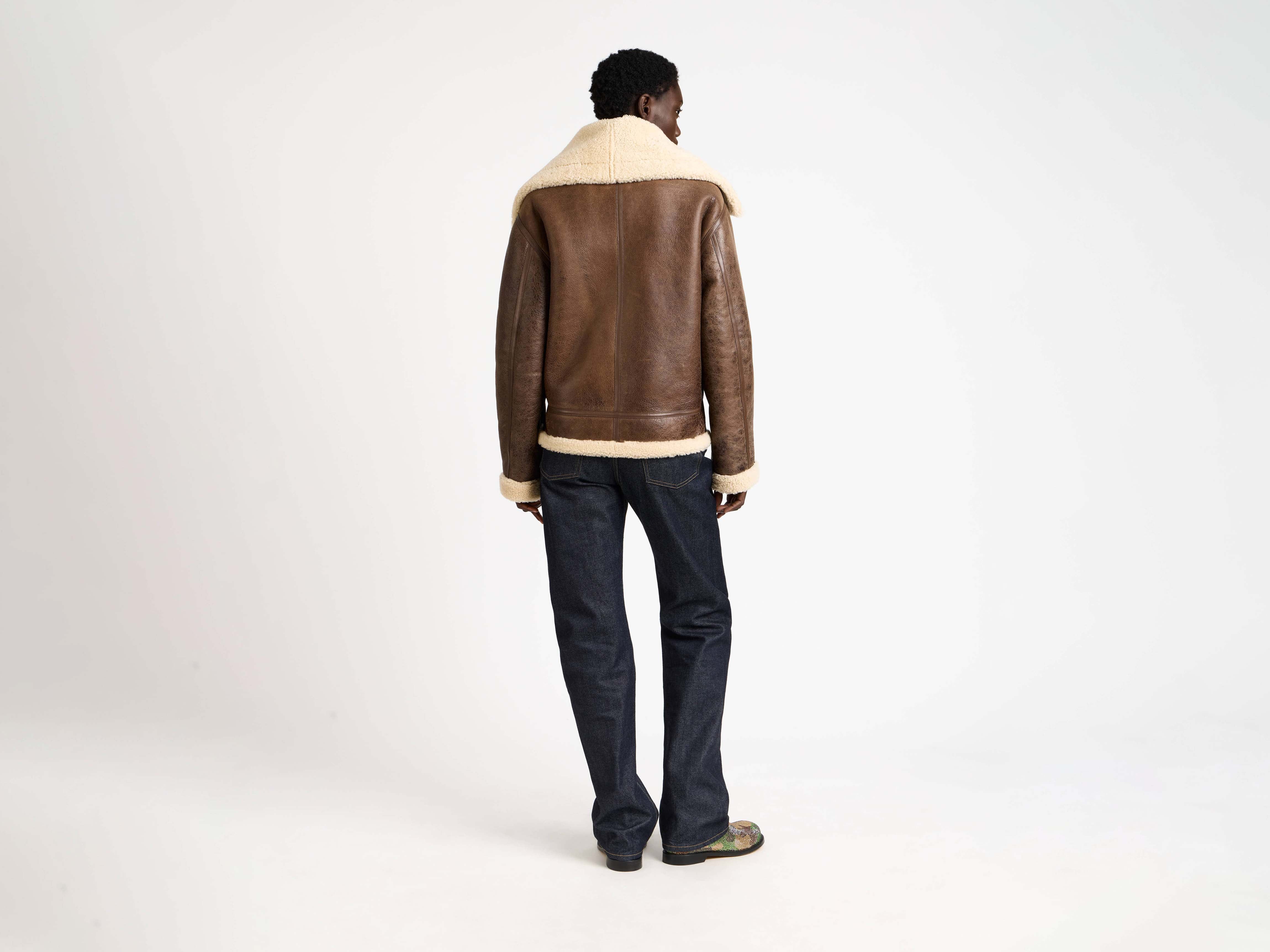 WOMENS SHEARLING LEATHER JACKET IN BROWN - Image 5