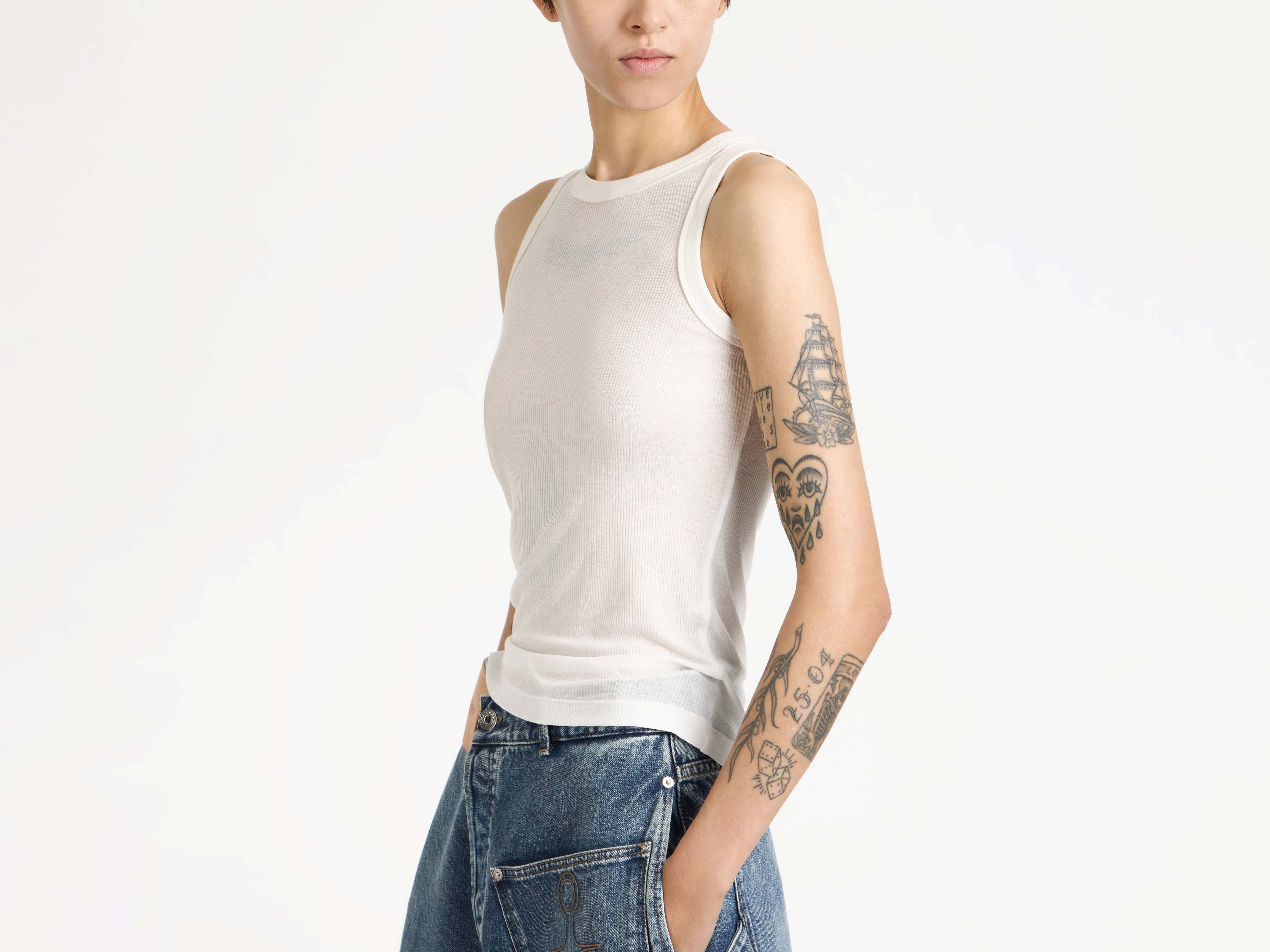 WOMENS SHEER CAMI VEST TOP IN OFF-WHITE - Image 5