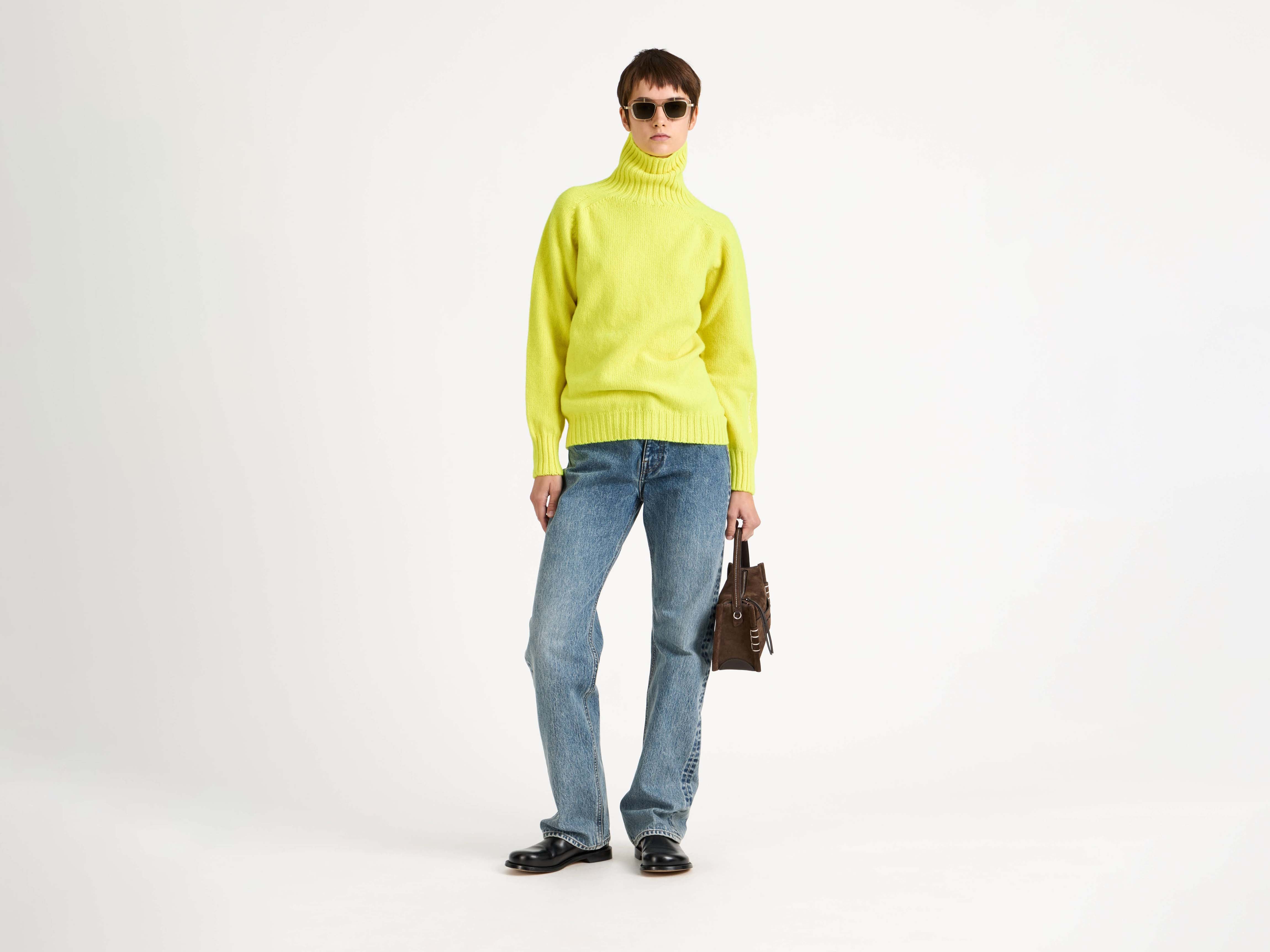 WOMENS TURTLENECK JUMPER IN NEON YELLOW - Image 2