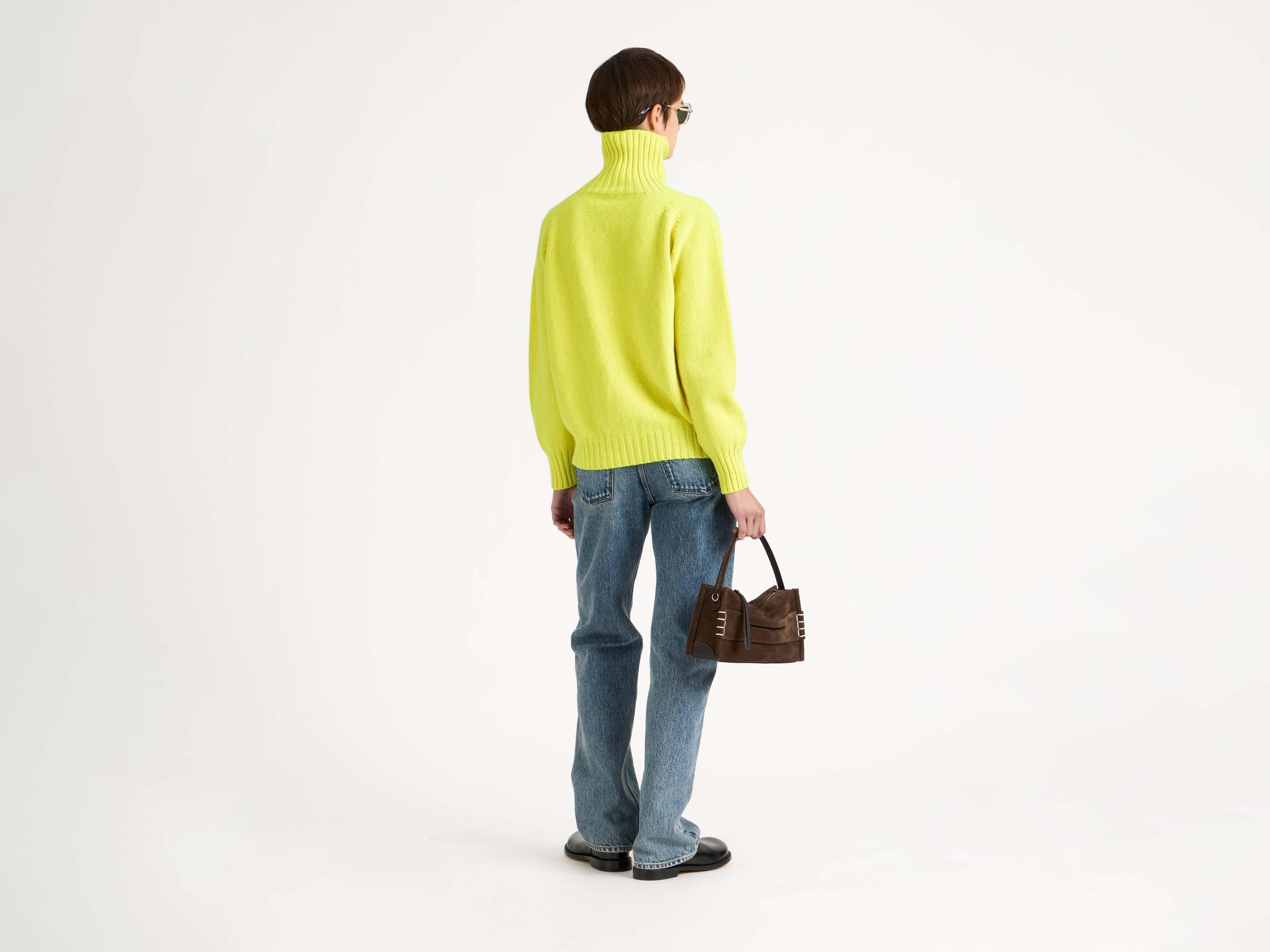 WOMENS TURTLENECK JUMPER IN NEON YELLOW - Image 3