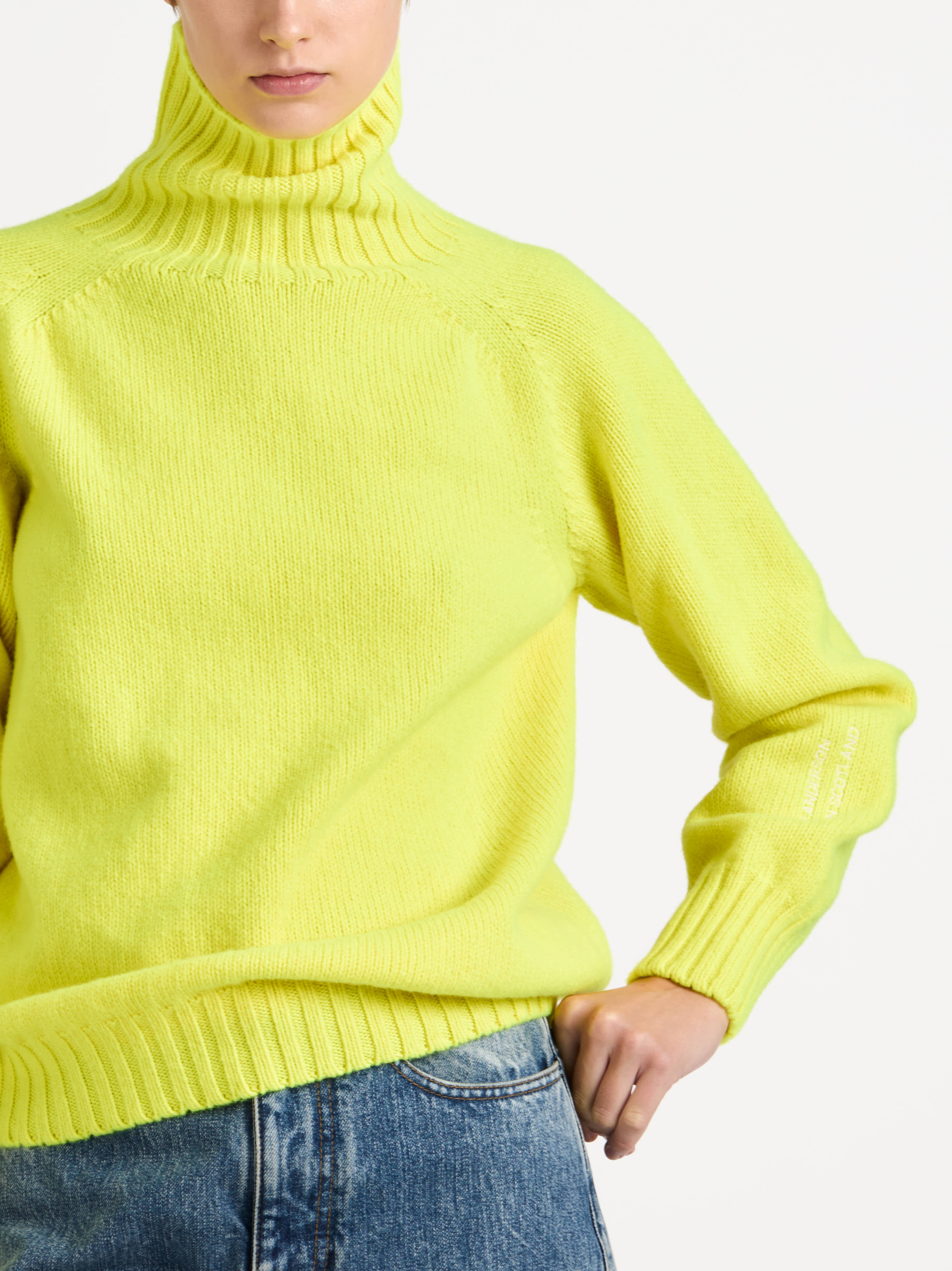 WOMENS TURTLENECK JUMPER IN NEON YELLOW - Image 4